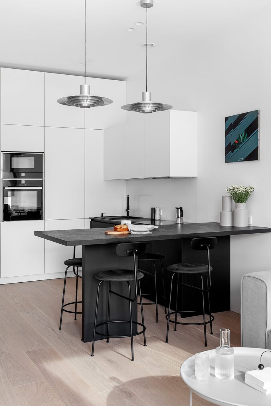 Drone footage of kitchen workspace